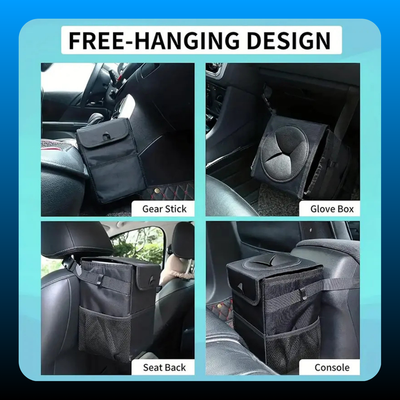 Car Trash Can with Lid & Storage Pockets