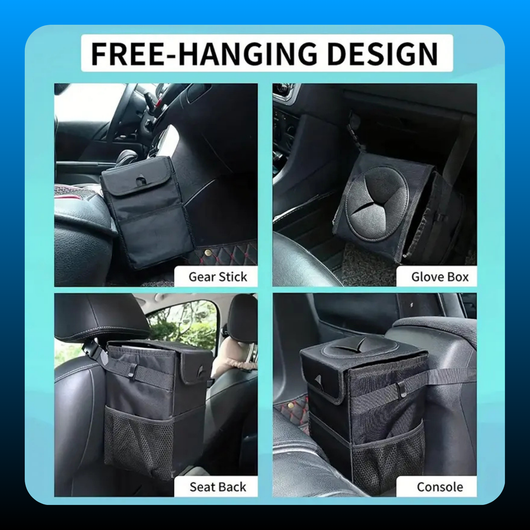 Car Trash Can with Lid & Storage Pockets