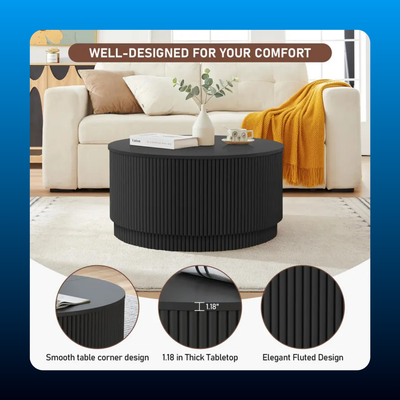 Round Fluted Coffee Table with Storage