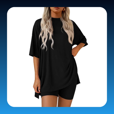 Oversized Crewneck Top & Biker Shorts Set