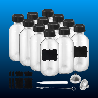 Clear Glass Bottles with Lids & 3 Stainless Steel Funnels