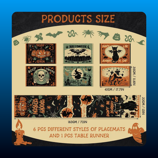 Halloween Table Runner and Placemat Set (7 Piece)