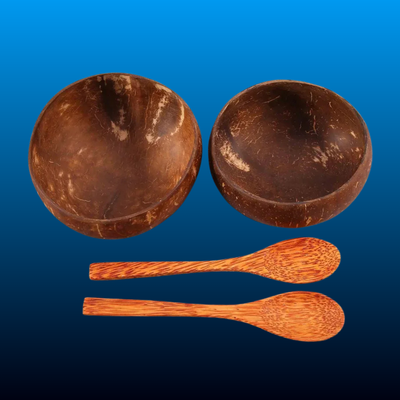 Coconut Bowls Set with Wooden Spoons (12 PCS)