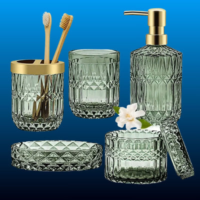 Embossed Glass Bathroom Accessory Set (5 Piece)