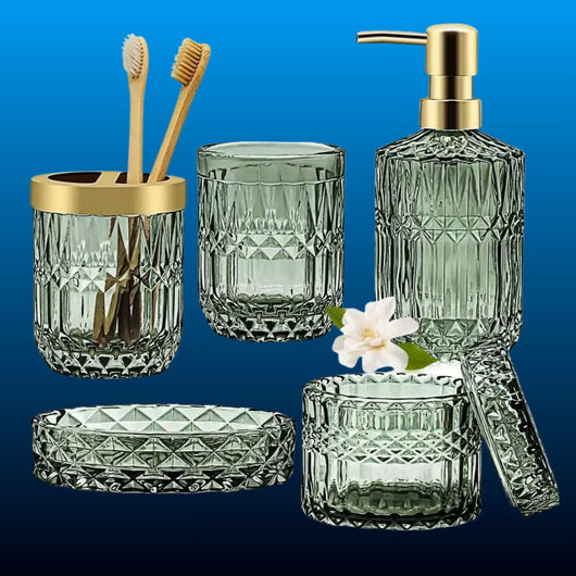Embossed Glass Bathroom Accessory Set (5 Piece)