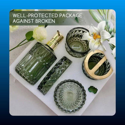 Embossed Glass Bathroom Accessory Set (5 Piece)