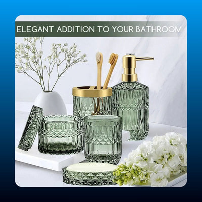 Embossed Glass Bathroom Accessory Set (5 Piece)