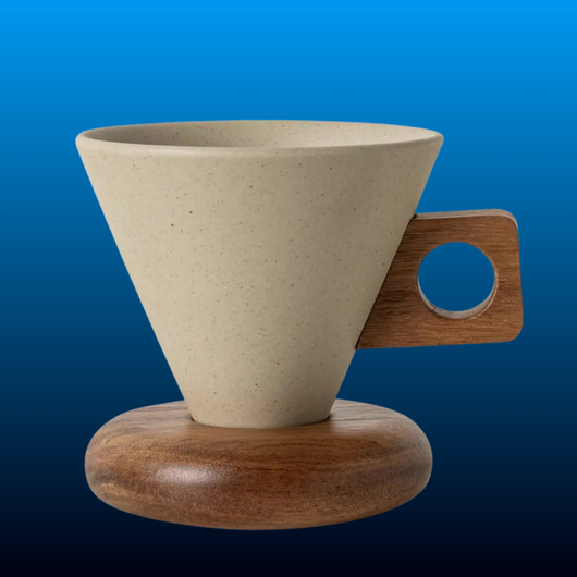 Ceramic Curve-Shaped Coffee Mug with Wooden Handle