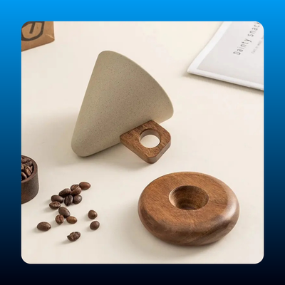 Ceramic Curve-Shaped Coffee Mug with Wooden Handle