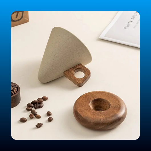 Ceramic Curve-Shaped Coffee Mug with Wooden Handle