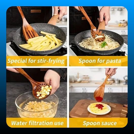 10-Piece Natural Wood Kitchen Utensil Set