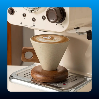 Ceramic Curve-Shaped Coffee Mug with Wooden Handle