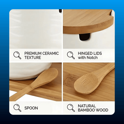 Porcelain Spice Canisters with Bamboo Tray