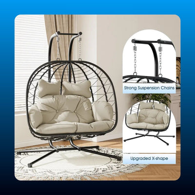 Double Hanging Egg Chair with Stand