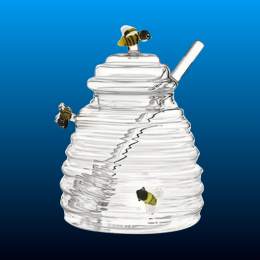 Honey Jar with Dipper Bee-Themed Glass Container Airtight Lid