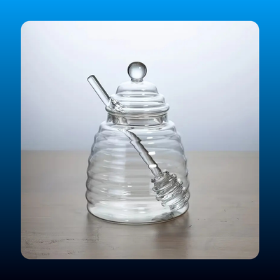 Honey Jar with Dipper Bee-Themed Glass Container Airtight Lid