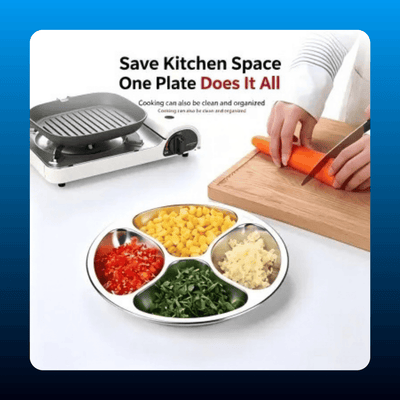 4-Compartment Stainless Steel Divided Plate