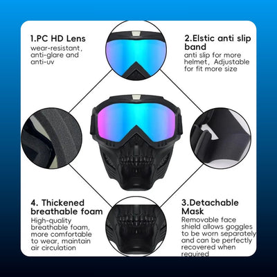 Skull Face Mask with Mirrored Goggles