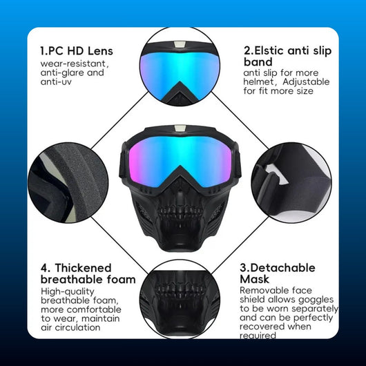 Skull Face Mask with Mirrored Goggles