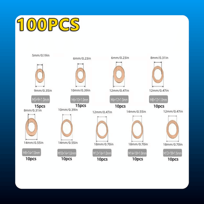 Copper Sealing Washer Assortment (100 Piece)