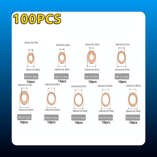 Copper Sealing Washer Assortment (100 Piece)