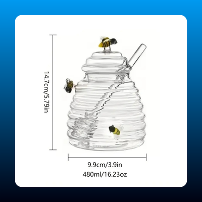 Honey Jar with Dipper Bee-Themed Glass Container Airtight Lid