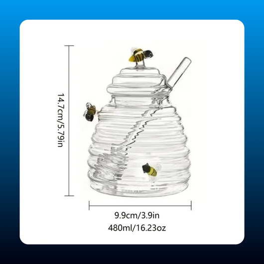 Honey Jar with Dipper Bee-Themed Glass Container Airtight Lid