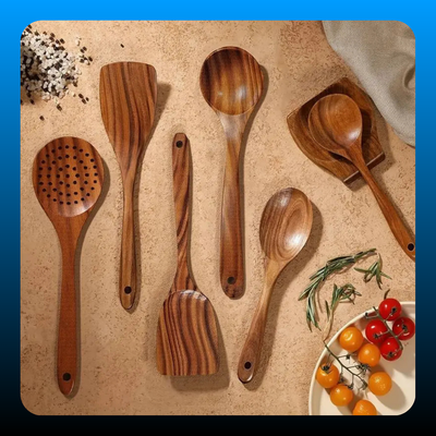 10-Piece Natural Wood Kitchen Utensil Set