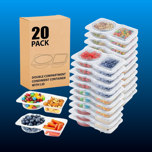 Double Compartment Snack and Condiment Containers (20 Pack)