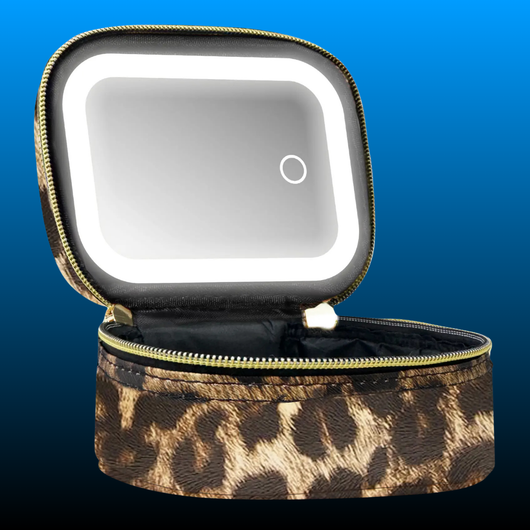 Small Makeup Bag Travel Train Case with Mirror and Light