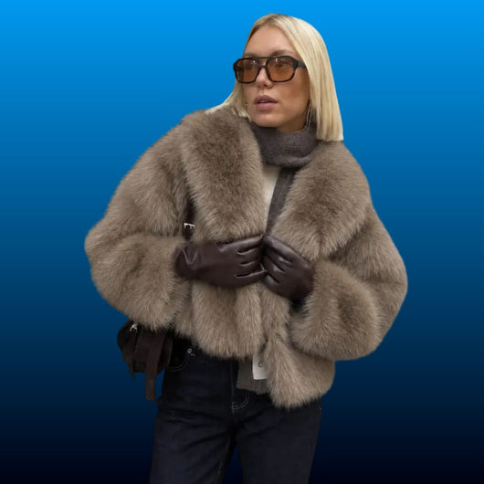 Cropped Faux Fur Collared Coat