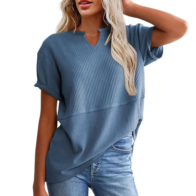 Cozy Oversized Waffle Knit V-Neck Top