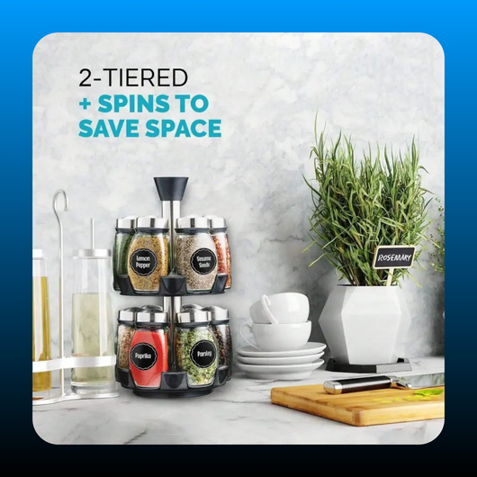 360° 2-Tier Revolving Spice Rack Set with 12 Spice Jars