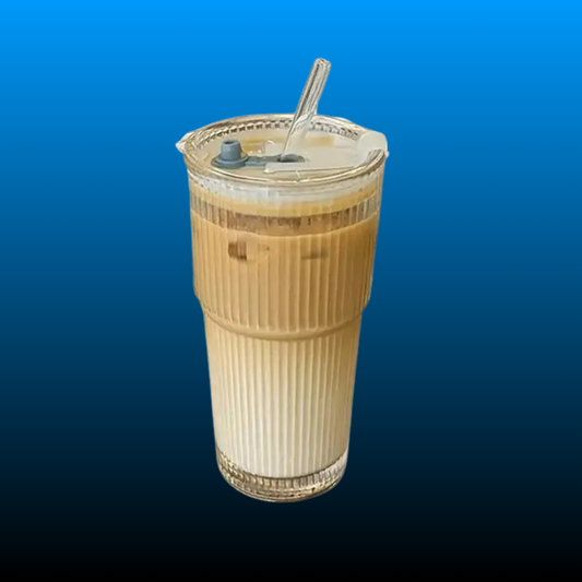 Large-Capacity Striped Glass Tumbler with Lid