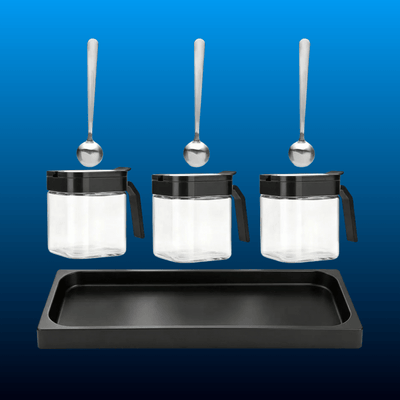 Clear Glass Condiment Canisters with Tray