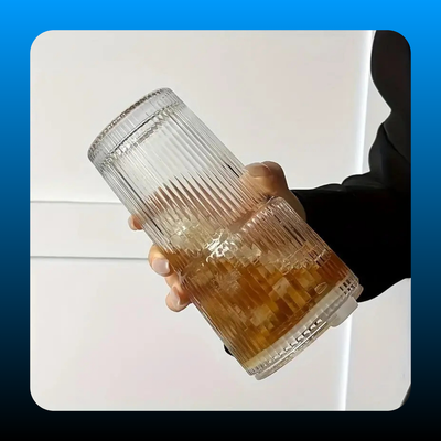 Large-Capacity Striped Glass Tumbler with Lid