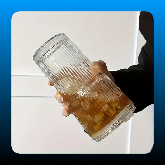 Large-Capacity Striped Glass Tumbler with Lid