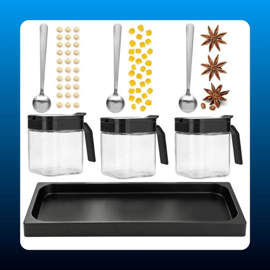 Clear Glass Condiment Canisters with Tray