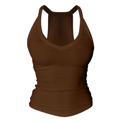 V Neck Cotton Tank Tops with Built-in Shelf Bra