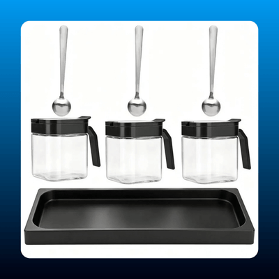 Clear Glass Condiment Canisters with Tray
