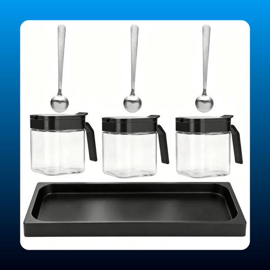 Clear Glass Condiment Canisters with Tray