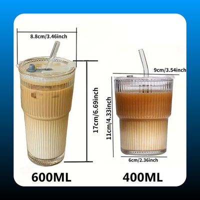 Large-Capacity Striped Glass Tumbler with Lid