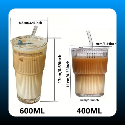 Large-Capacity Striped Glass Tumbler with Lid