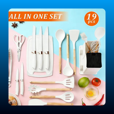 19-Piece Kitchen Knife and Utensil Block Set