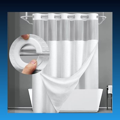 No Hook Shower Curtain with Snap in Liner (72''W x 75''H)