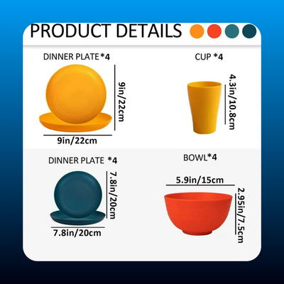 16 Piece Kitchen Wheat Straw Dinnerware Set