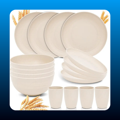16 Piece Kitchen Wheat Straw Dinnerware Set