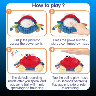Musical Crab Plush Toy with  48 Songs & Repeat What You Say