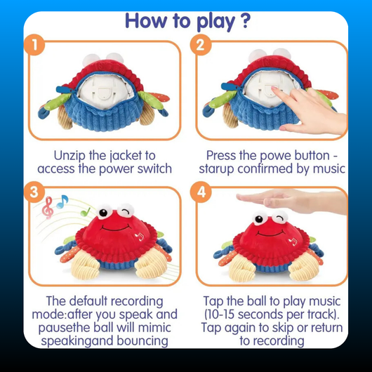 Musical Crab Plush Toy with  48 Songs & Repeat What You Say