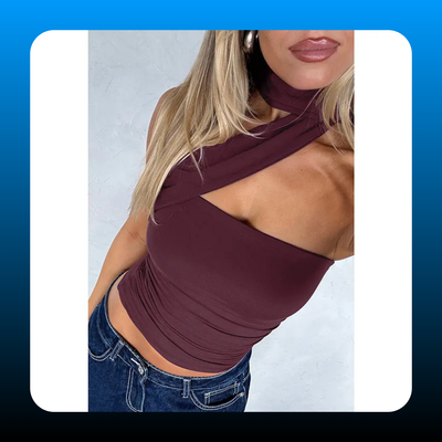 Adjustable Neck Tie Strapless Crop Top